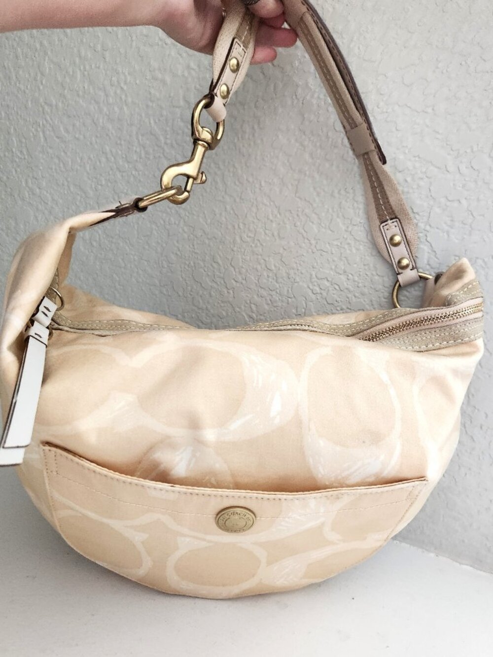 Euc Vintage Coach Hampton Yellow & White Shoulder Bag Purse